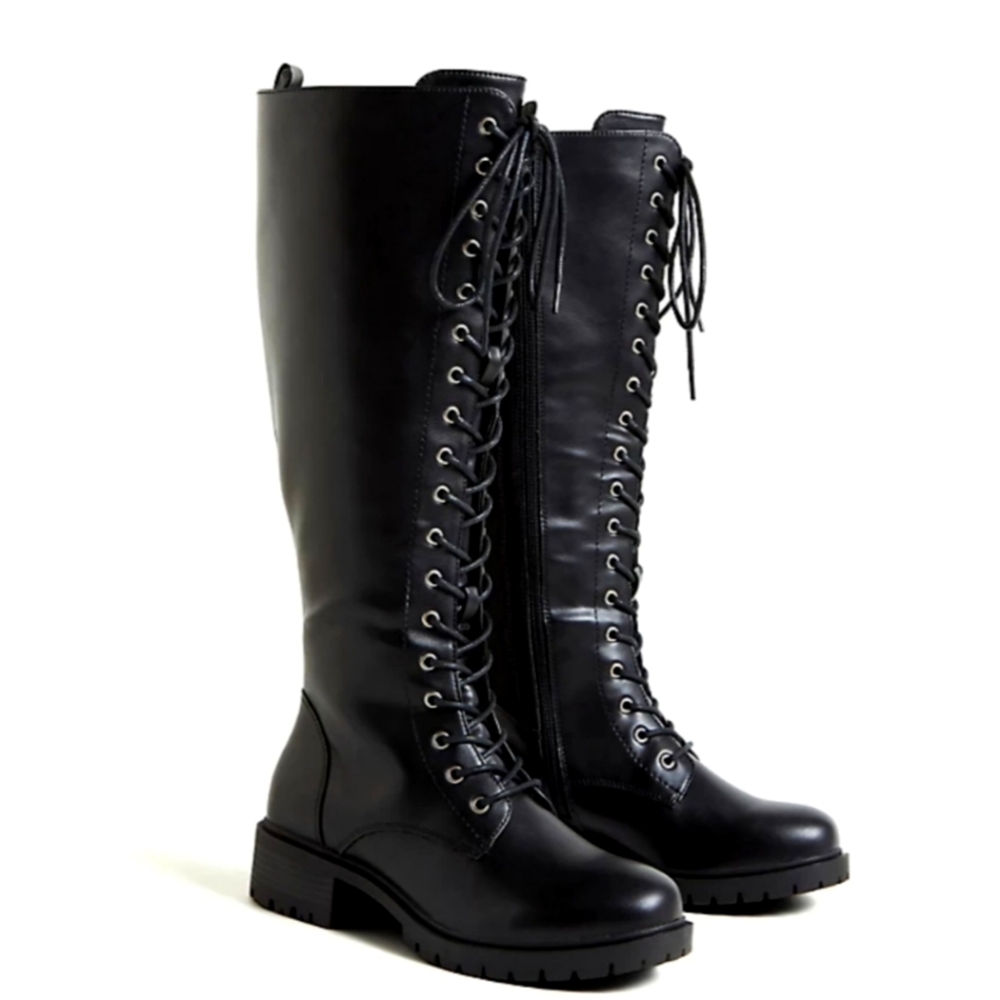 Lace up knee high combat boots